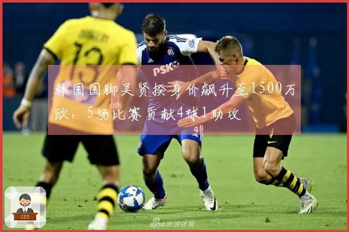 韩国国脚吴贤揆身价飙升至1500万欧，5场比赛贡献4球1助攻